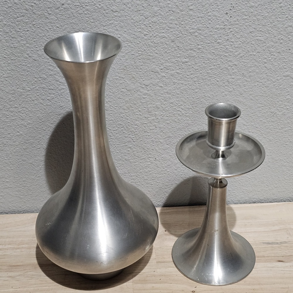 Royal Selangor Pewter Bud Vase And Candlestick Holder Stamped Elegant Pair